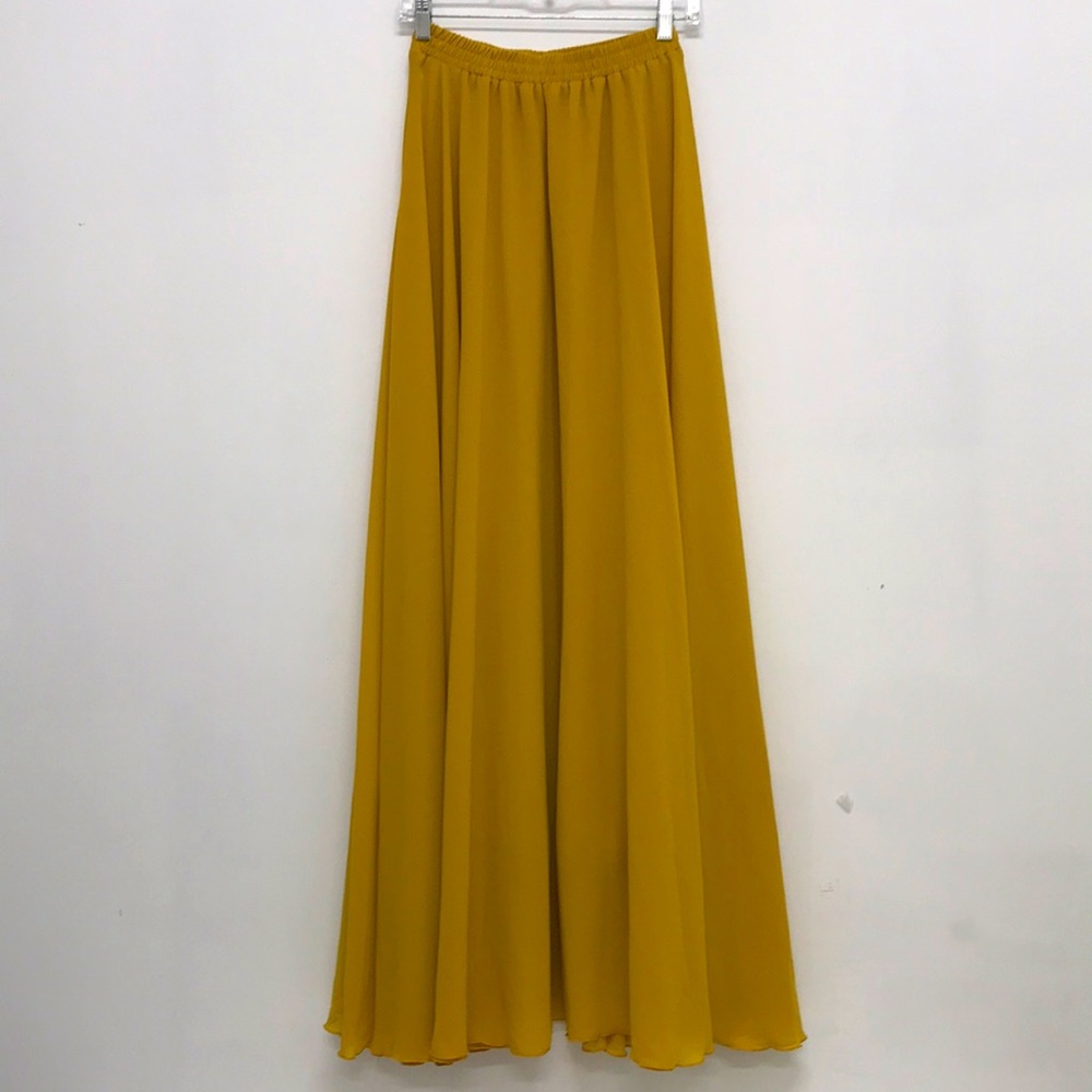 Melansay Boho Bohemian Mustard Yellow Chiffon Sheer Lined Maxi Skirt